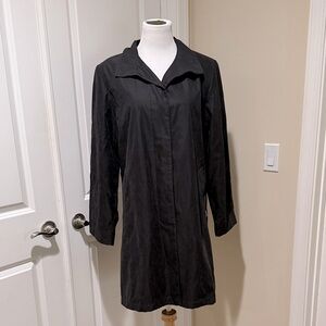 London Fog Mid Length Suede Classic Black Hidden Button Trench Coat Size Large